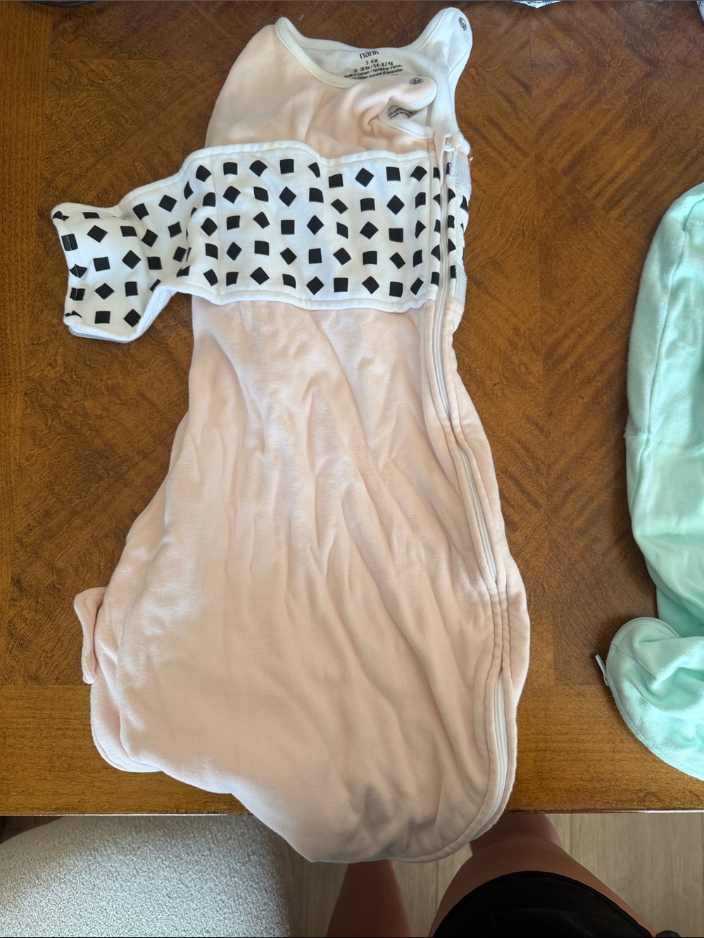 Nanit Baby Pink Sleep Sack One-Piece with Black Geo Accent